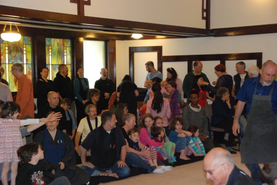 After the outdoor photo, people gathered in the Zendo