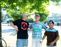 Kyogen, Patrick Finneran, and Gilbert at a break during the softball game.